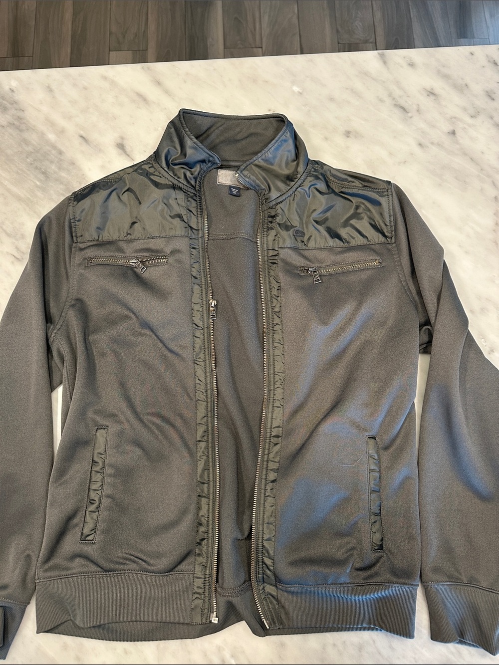 Men's Black Quilted-Yoke Bomber Jacket with Zip Pockets